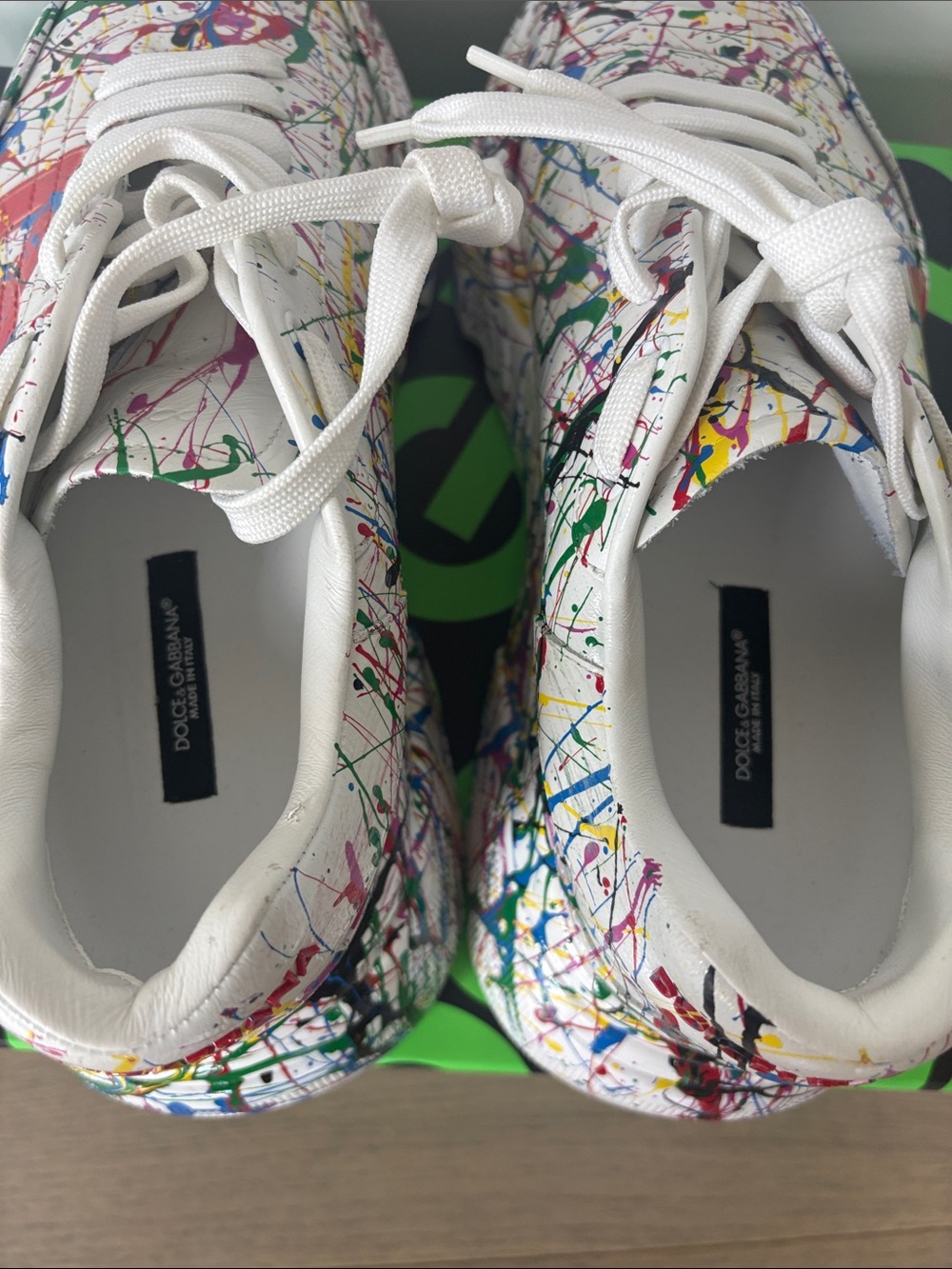 Dolce & Gabbana White Sneakers with Red DG and Multicolor Paint Splatter - Picture 4 of 7